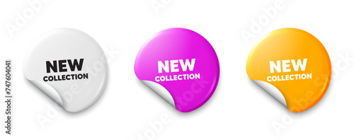 New collection tag. Price tag sticker with offer message. New fashion arrival sign. Advertising offer symbol. Sticker tag banners. Discount label badge. Vector