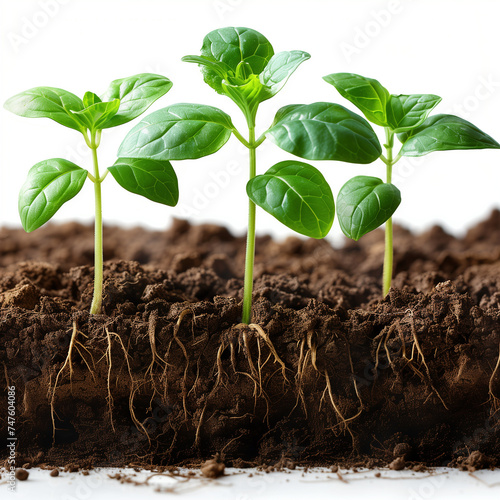 Growth stages of basil plants in soil