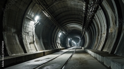 Dark Industrial Tunnel: Futuristic Underground Transport Way