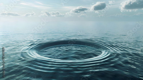 An isolated circle floating gracefully on the surface of the ocean, its smooth curvature contrasting with the rippling water below