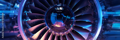 Intricate Beauty of Aviation: A Detailed Close-up of an Airplane's Turbofan Engine photo