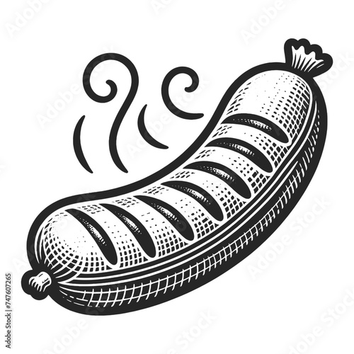 Grilled sausage sketch engraving generative ai vector illustration. Scratch board imitation. Black and white image.