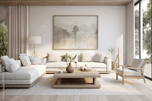 White sofa and armchairs  interior design of a modern living room