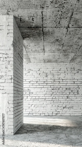 An illustration of an empty room featuring a brick wall and floor. The space is bare, devoid of any furniture or decor.