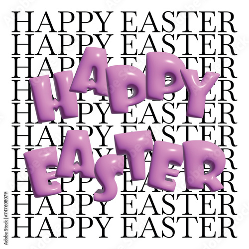 3d vector realistic Easter poster template, banner, flyer, 3D inflated font, type, text, pink color. Bubble text