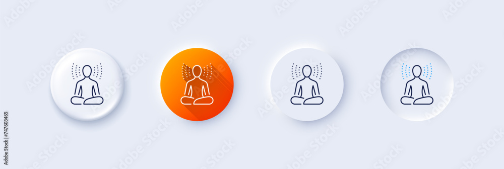 Yoga line icon. Neumorphic, Orange gradient, 3d pin buttons. Meditation pose sign. Relax body and mind symbol. Line icons. Neumorphic buttons with outline signs. Vector