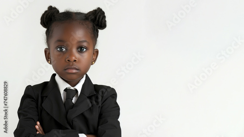 afro girl in suit isolated on white background 