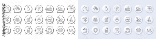 Augmented reality, Hold heart and Deflation line icons. White pin 3d buttons, chat bubbles icons. Pack of Healthcare calendar, Video conference, Arena icon. Money, Calculator, Wallet pictogram. Vector