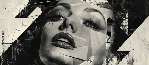 A black and white modernist collage featuring a womans face.