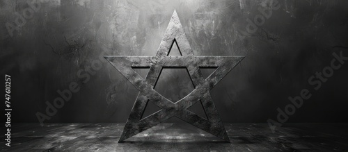 A stark black and white depiction of a Star of David. photo