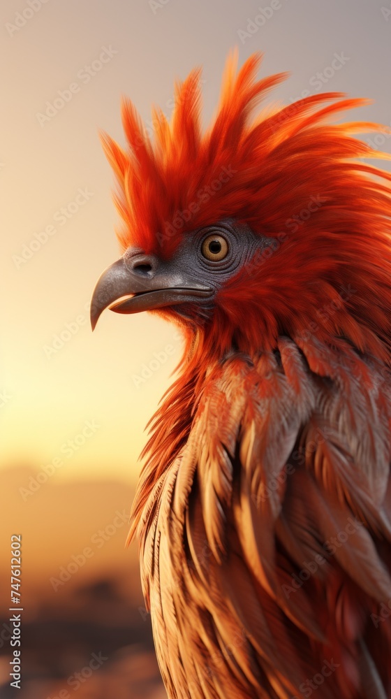 Fototapeta premium Close Up of Exotic Bird With Red Head. Generative AI.