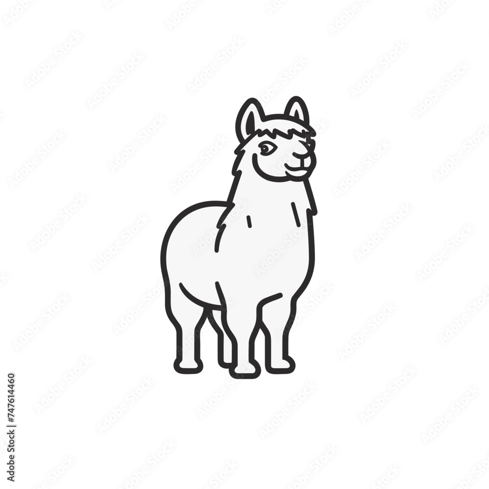 lama or alpaca black and white vector illustration isolated transparent background logo, cut out or cutout t-shirt print design