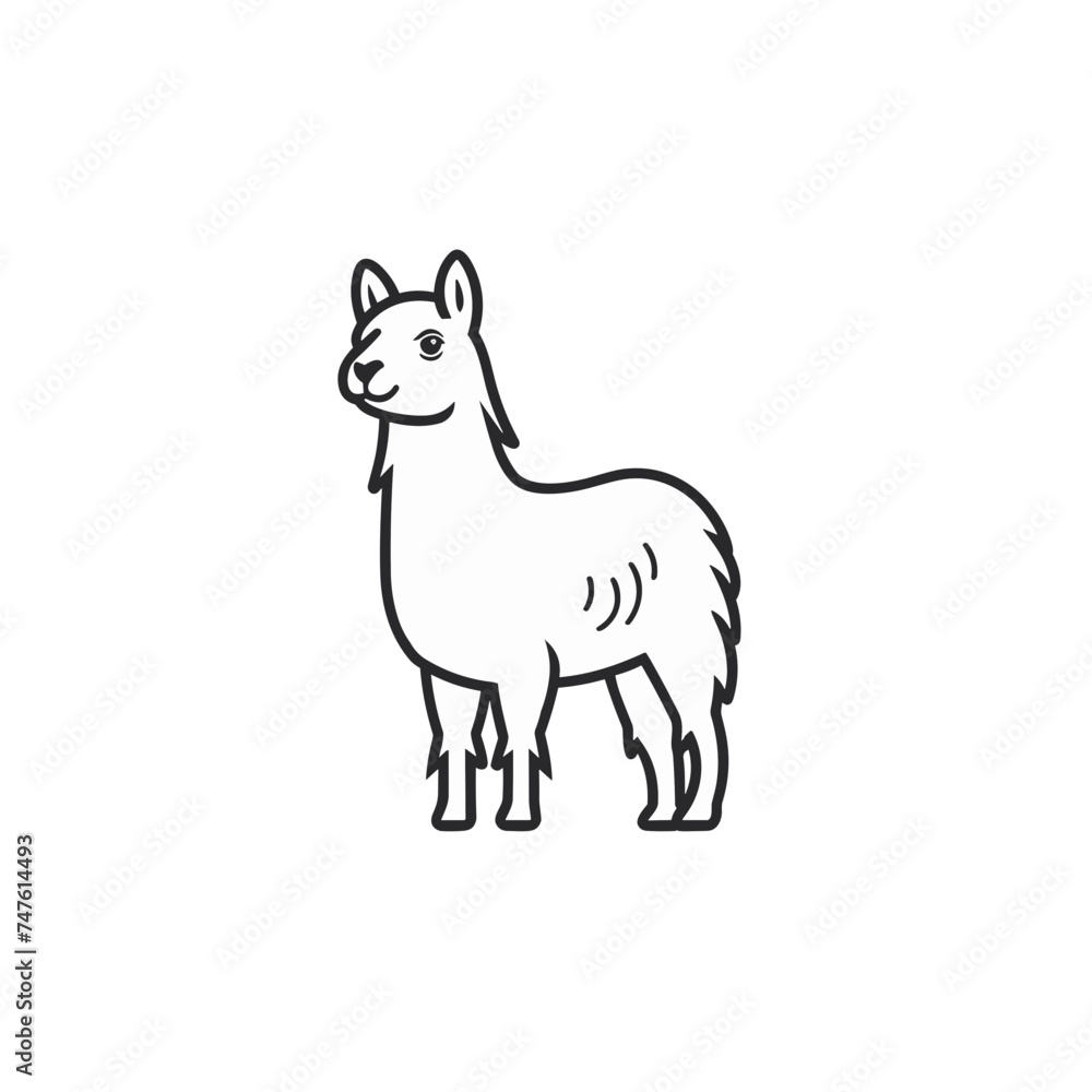 lama or alpaca black and white vector illustration isolated transparent background logo, cut out or cutout t-shirt print design