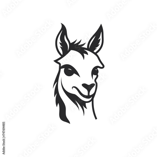 head of lama or alpaca black and white vector illustration isolated transparent background logo, cut out or cutout t-shirt print design