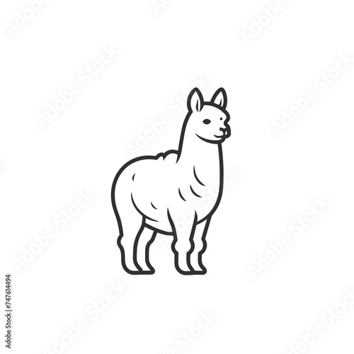 lama or alpaca black and white vector illustration isolated transparent background logo  cut out or cutout t-shirt print design