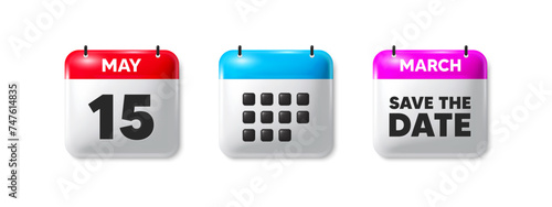 15th day of the month icon. Calendar save the date 3d icon. Event schedule date. Meeting appointment time. 15th day calendar message. Save the date month banner. Day or Monthly of schedule. Vector