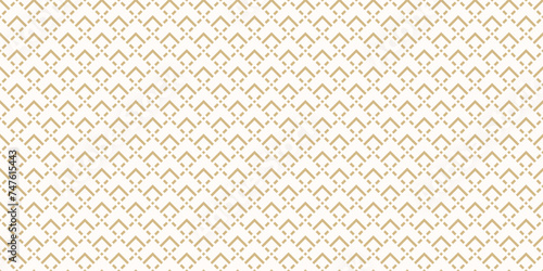 Vector geometric seamless pattern. Golden abstract graphic background with squares, lines, grid. Simple geo texture. Gold and white ethnic style luxury ornament. Repeated design for decor, wallpapers