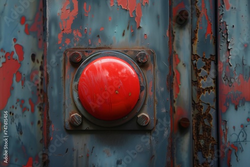 Close Up of a Red Button on a Metal Surface