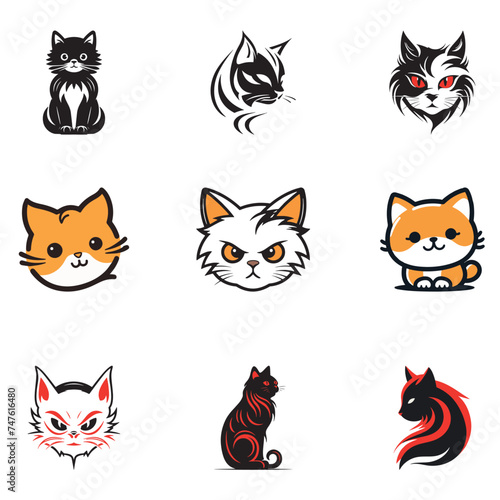 set of cat vector elements, cat, animal, cartoon, set, vector, pet, illustration, icon, dog, kitten, head, cute, baby, funny, collection, tiger, fox, character, face, design, cats, feline, art, animal
