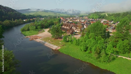 Aerial view of the Sromowce Nizne village in Pieniny National Park, Poland photo