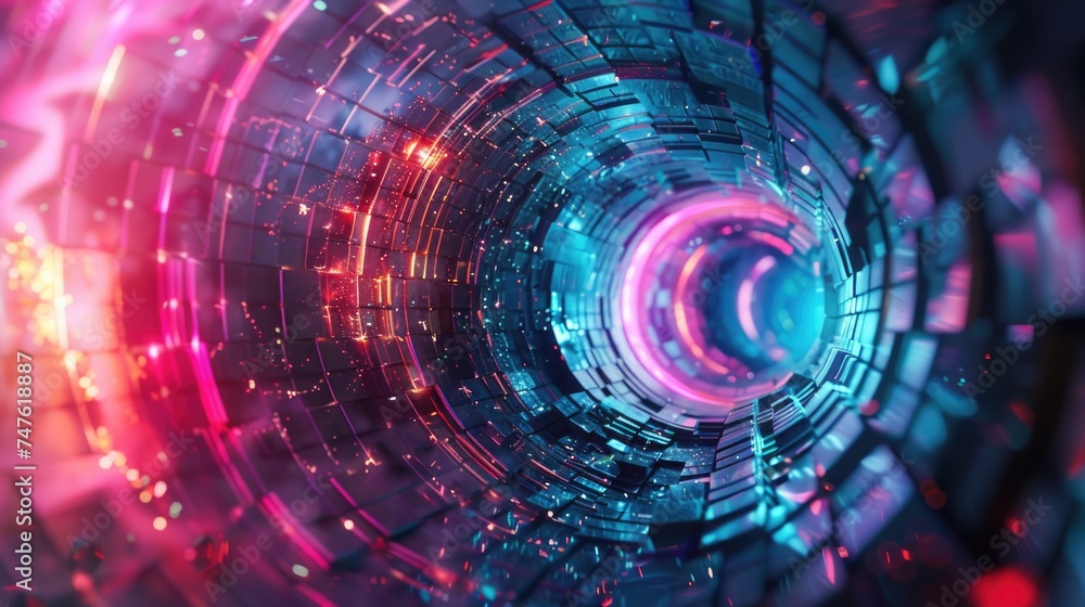Obraz premium Abstract futuristic background resembling the hull of an old spacecraft. Monitor screensaver. AI generative.
