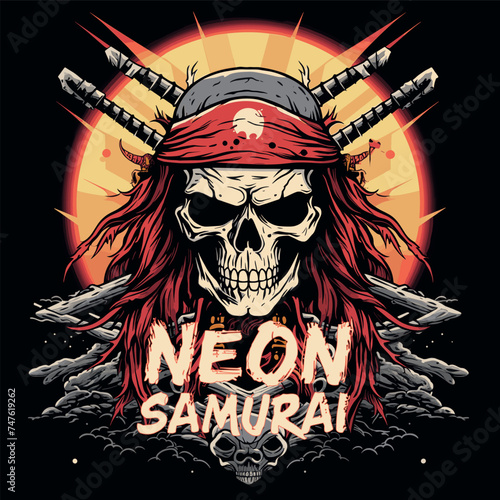 Graphic t-shirt design, typography slogan with dead samurai warrior,vector illustration for t shirt