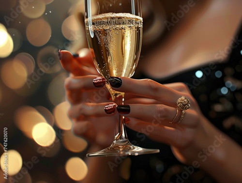 This close-up photo captures a persons hand holding a wine glass, showcasing relaxation and a moment of indulgence.