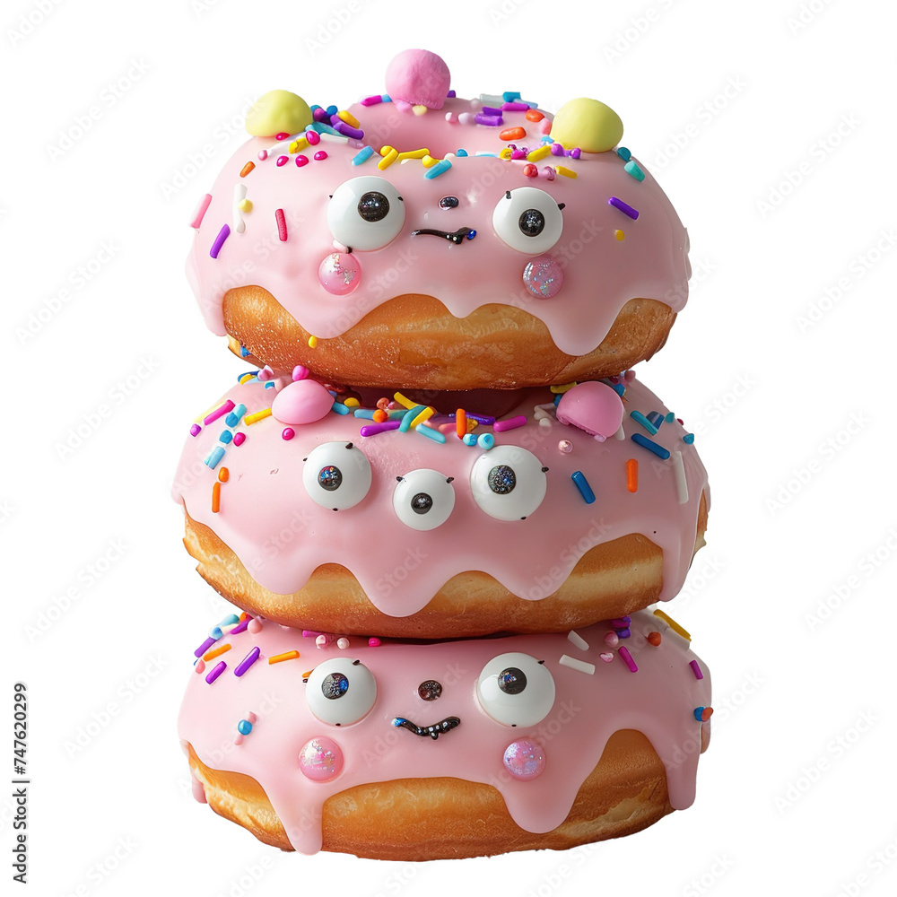 Delicious colorful pink donuts isolated on white background.
Delicious colorful pink donuts isolated on white background.