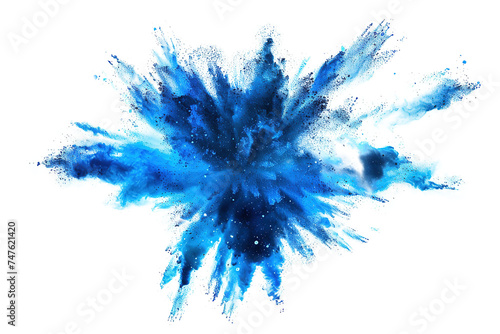 blue dust explosion isolated on white background