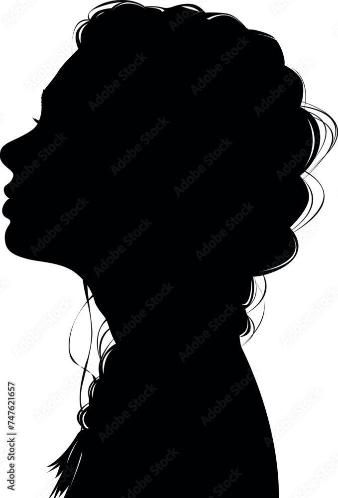 a sign of several female silhouettes in profile. vector on isolated background. turn. number. diversity young women for poster or text. elegant background as well.