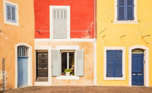 Typical french facades of houses, Martigues, Provence-Alps-French Riviera, France.