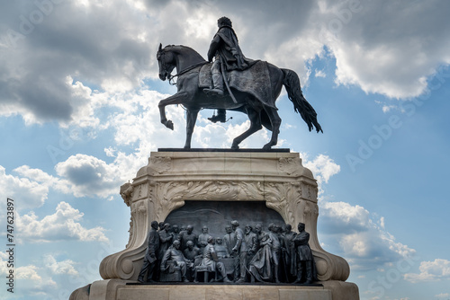 Bronze equestrian statue of Count Gyula Andrássy in Budapest, Hungary.  photo