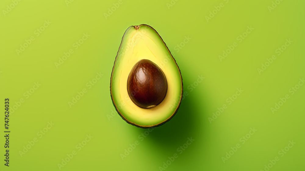 Green ripe avocado top close-up view, textured vegetarian healthy food background