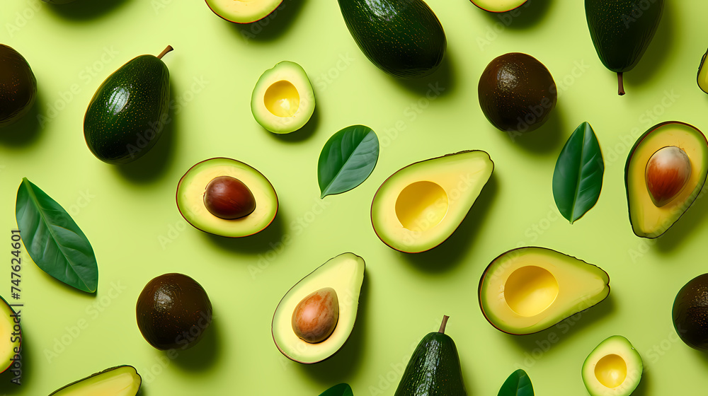 Green ripe avocado top close-up view, textured vegetarian healthy food background Green ripe avocado top close-up view, textured vegetarian healthy food background