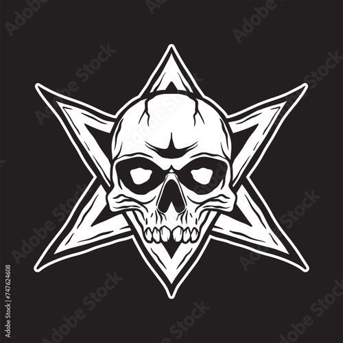 Skull art black and white hand drawn illustrations vector
