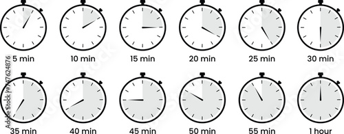 Set of Stopwatch icon in flat style isolated on transparent background vector illustration photo