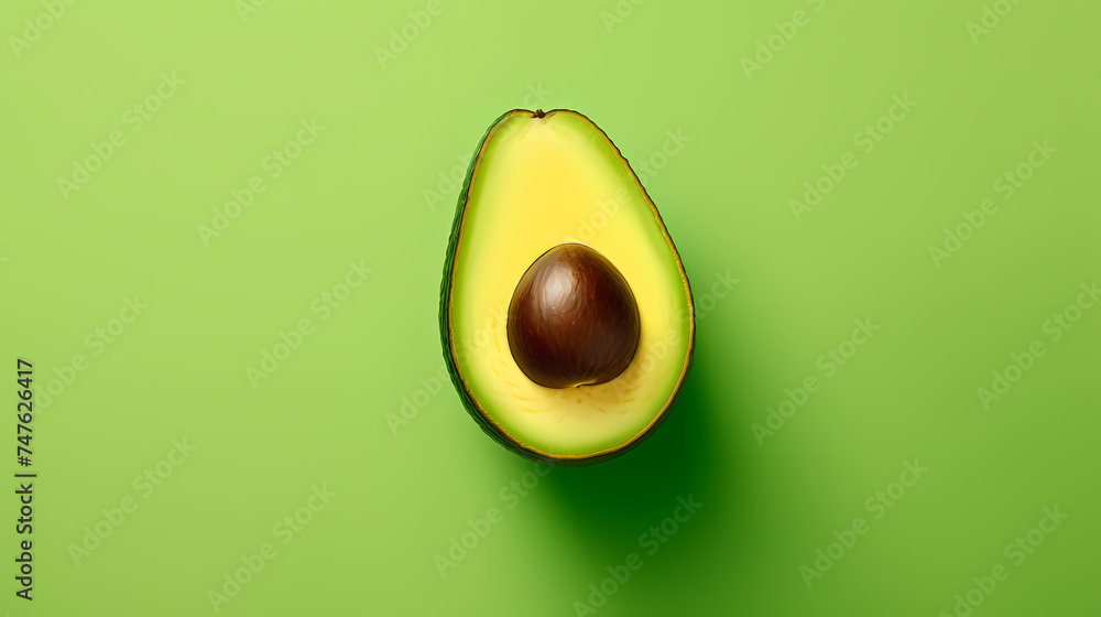 Green ripe avocado top close-up view, textured vegetarian healthy food background