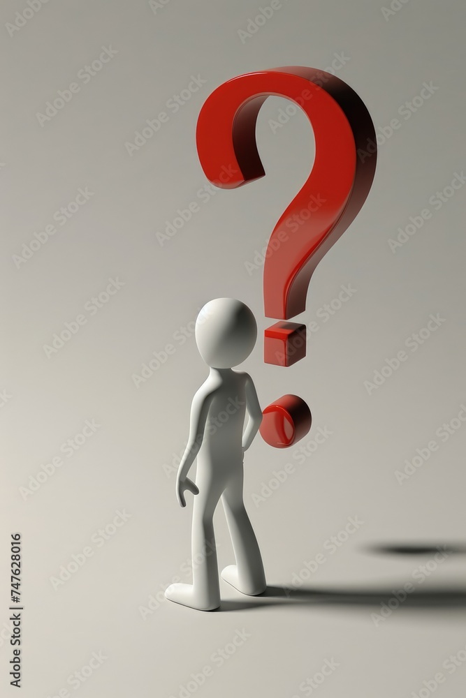 3d character: an inquisitive figure adorned with a dynamic question mark, sparking curiosity and intrigue in a visually engaging and dimensional exploration of uncertainty and inquiry. 3d character: an inquisitive figure adorned with a dynamic question mark, sparking curiosity and intrigue in a visually engaging and dimensional exploration of uncertainty and inquiry.