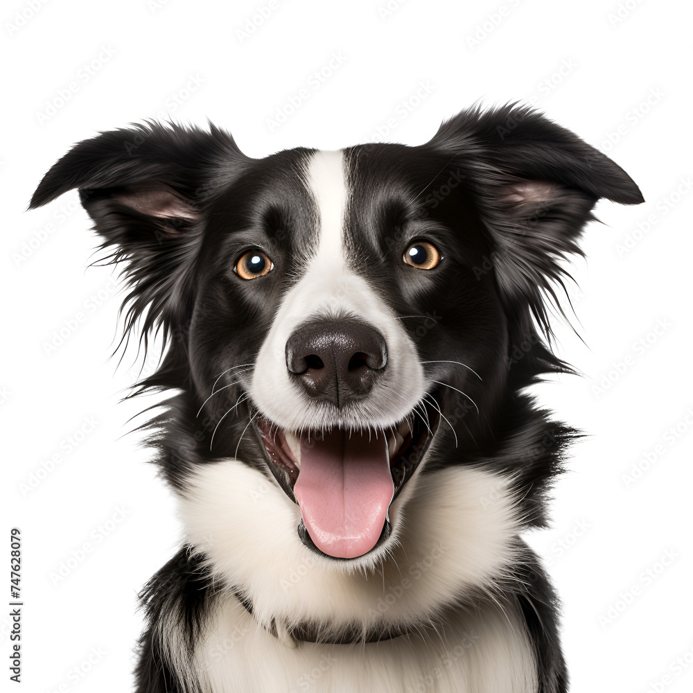 Fototapeta premium Portrait of a happy border collie dog in close up, Isolated on Transparent Background, PNG