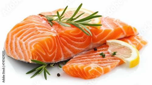 salmon, trout, steak, slice of fresh raw fish, isolated on white background