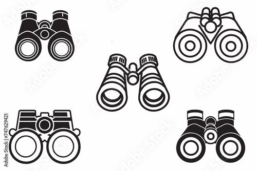 Binoculars Icon Set Outline Vector Illustration On White Background