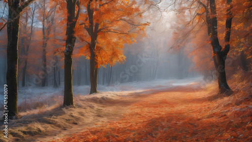 Beautiful autumn landscape, Falling leaves natural background, color autumn forest