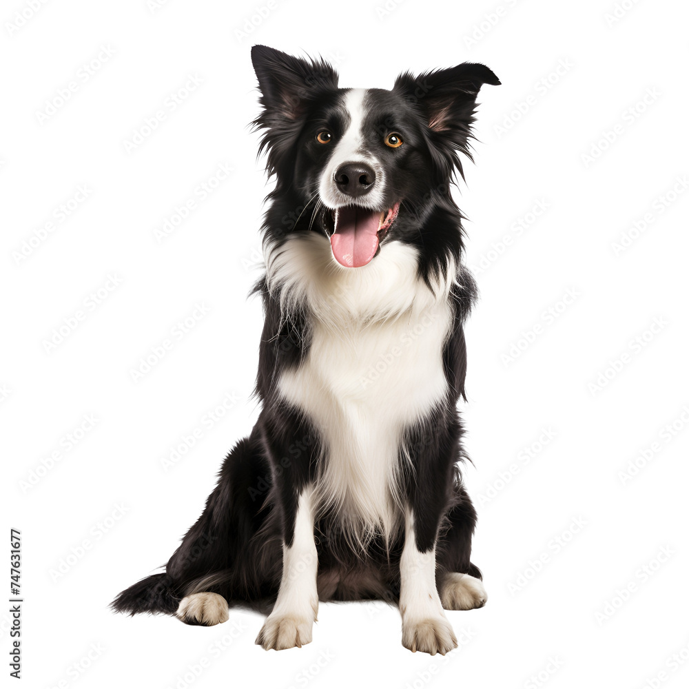 Sitting border collie dog, happy and full-bodied, Isolated on Transparent Background, PNG