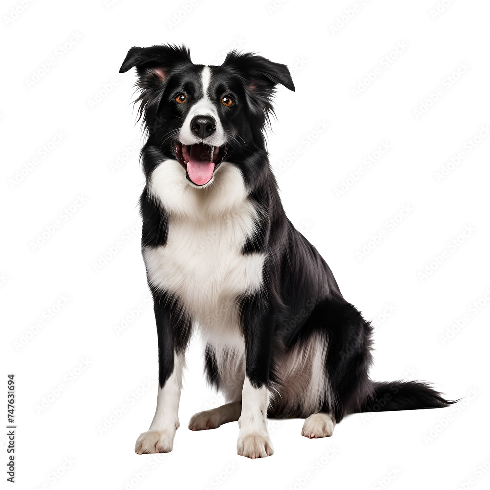 Border collie dog sitting happily in full body view, Isolated on Transparent Background, PNG Border collie dog sitting happily in full body view, Isolated on Transparent Background, PNG