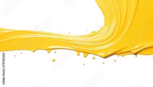 yellow paint brush strokes in acrylic color isolated against transparent photo