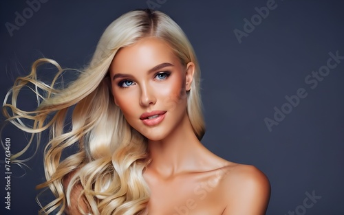 Model girl with shiny blonde smooth healthy hair with long straight and glowing, skin natural beauty smooth skin for Care and hair products, photo, stock photo, life stock, stock photography, blogs