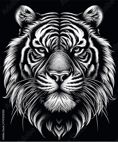 Monochromatic Dotwork Tiger Portrait