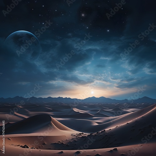 the silent beauty of desert dunes bathed in moonlight