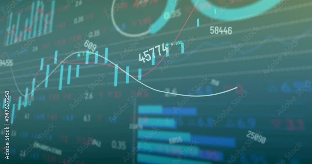 Animation of diagrams and data processing over green background Animation of diagrams and data processing over green background