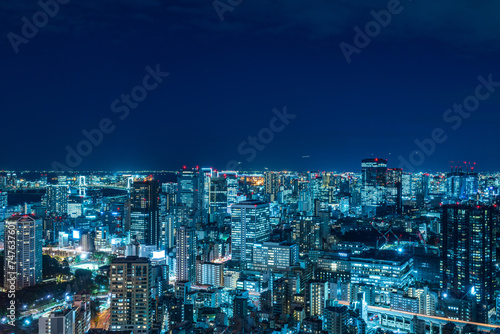 Panoramic view of Tokyo tower and Tokyo central area city view at magic hour. photo
